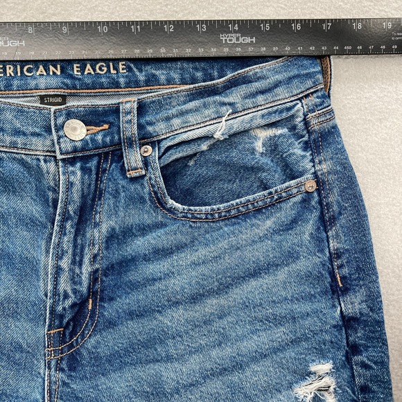 American Eagle 90s Straight Jeans Women's 6 Blue Denim Patchwork Distressed Y2K - Picture 8 of 14
